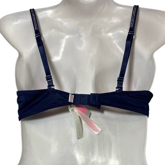 PINK Victoria's Secret Deep Blue w/Rhinestones Push-up Bra Sz-32B - Picture 4 of 7